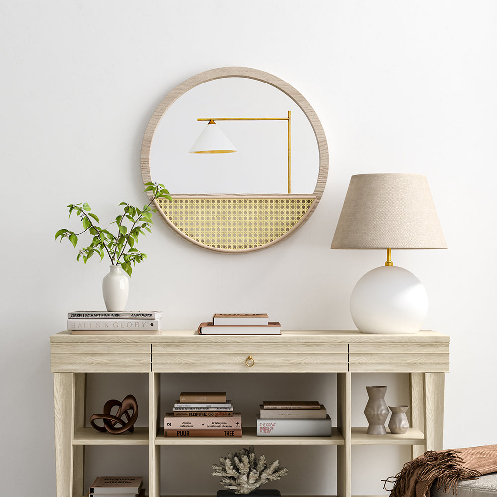 Decorative Wood Round Mirror Nature Big Bathroom Vanity Mirror Farmhouse Mirror