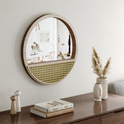 Decorative Wood Round Mirror Nature Big Bathroom Vanity Mirror Farmhouse Mirror