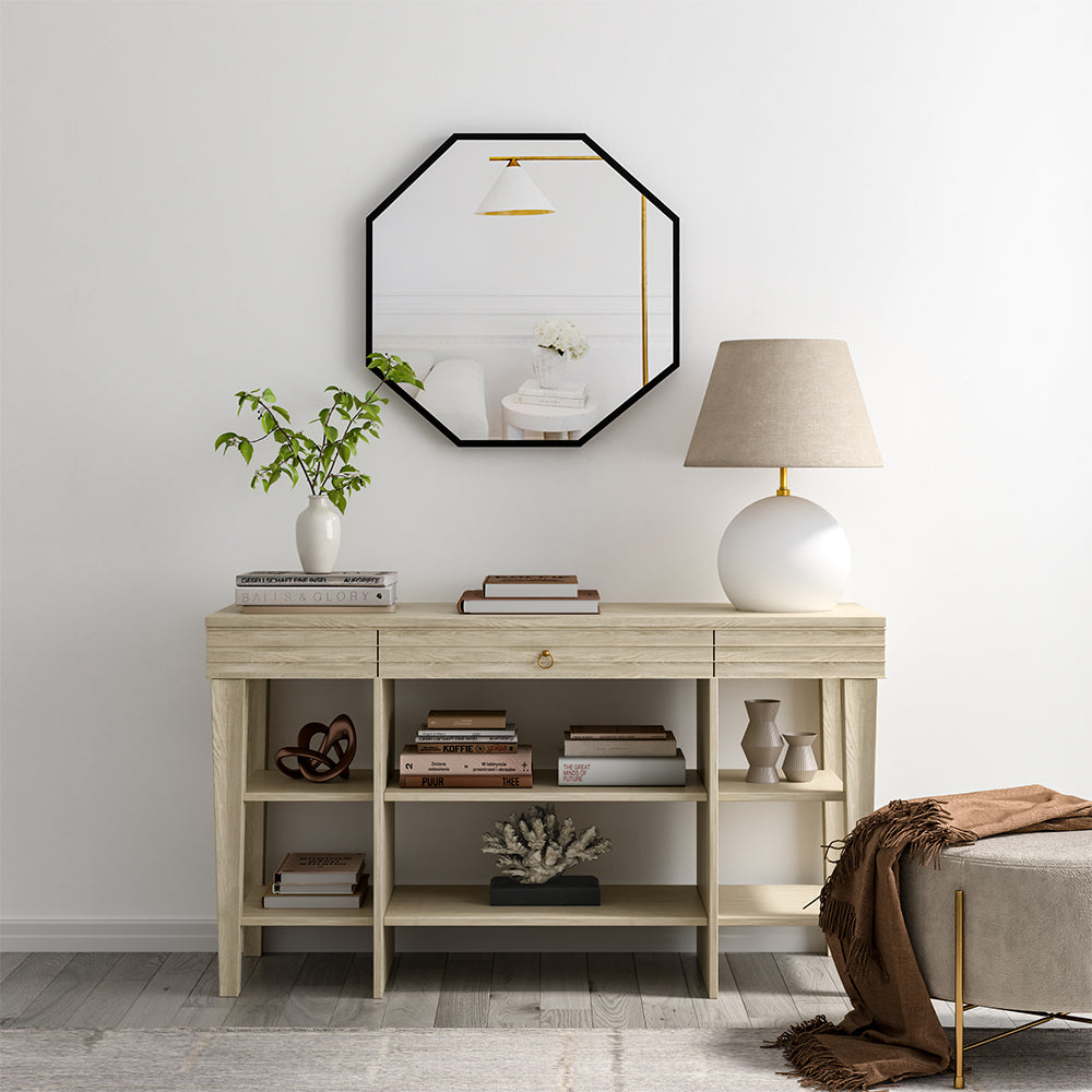 Modern Octagon Wall Mounted Mirror Metal Framed Vanity Mirror for Living Room Bathroom