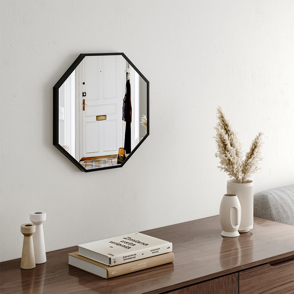 Modern Octagon Wall Mounted Mirror Metal Framed Vanity Mirror for Living Room Bathroom