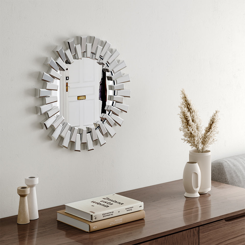 Futuristic Sunburst Round Circular Wall Mirror