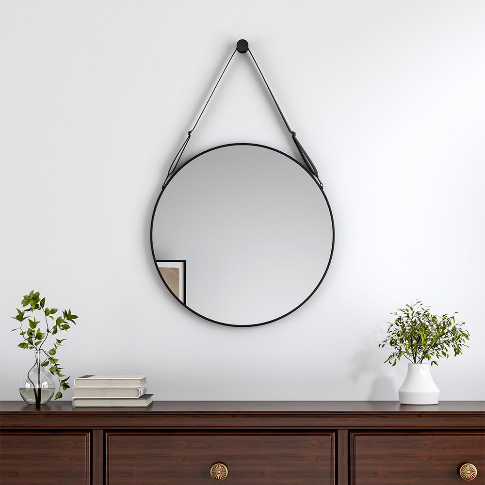 Wall Hanging Explosion-proof Membrane Glass Black Round Frame Mirror