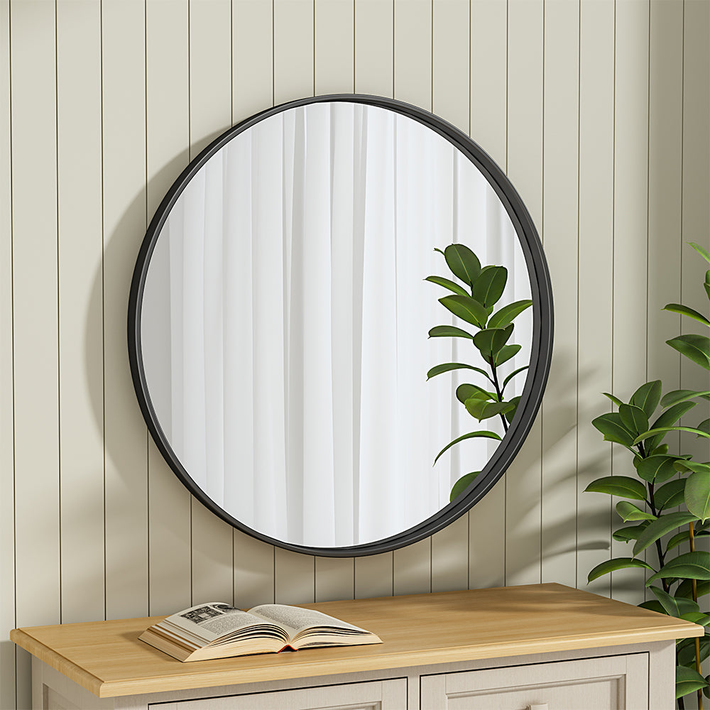 European-Style Minimal Round HD Makeup Mirror with Wide Frame