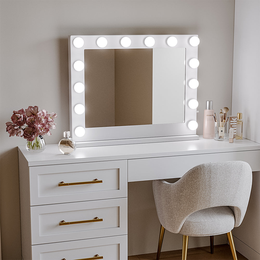 Metal Round Lighted Makeup Mirror for Tabletop