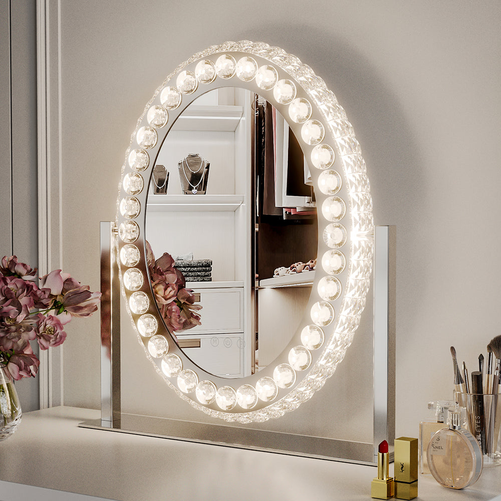 Exquisite Crystal-Embellished LED Hollywood Vanity Mirror