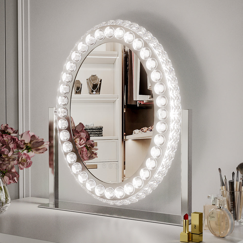 Exquisite Crystal-Embellished LED Hollywood Vanity Mirror