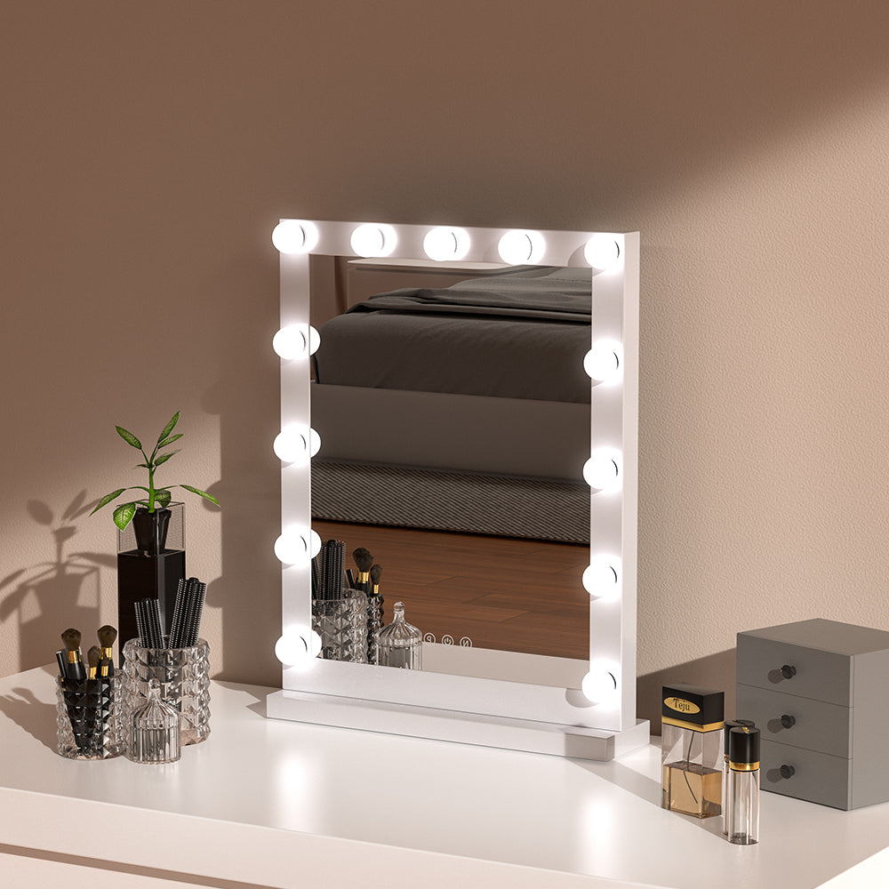 Hollywood Style Lighted Rectangular Makeup Mirror with Base