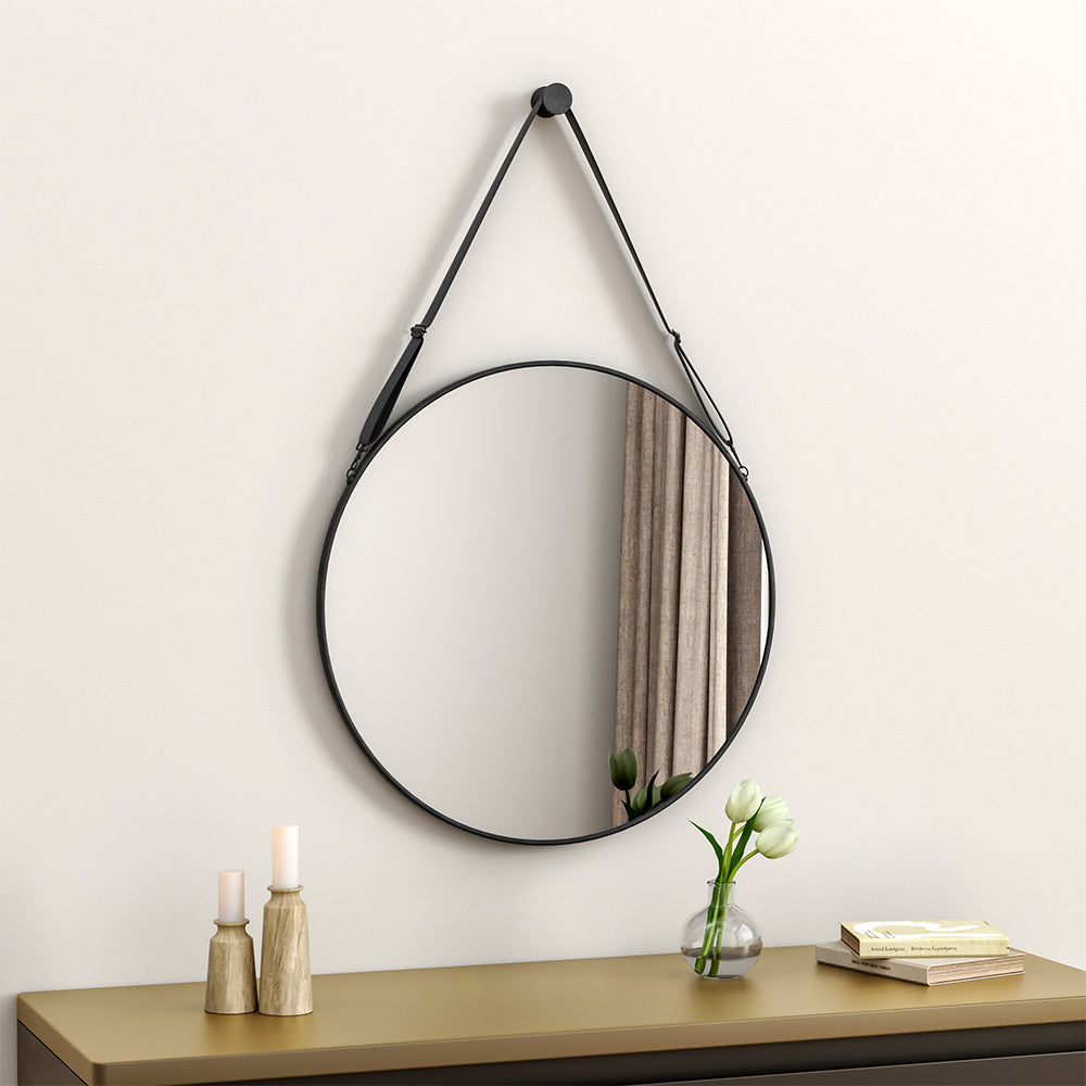 Wall Hanging Explosion-proof Membrane Glass Black Round Frame Mirror