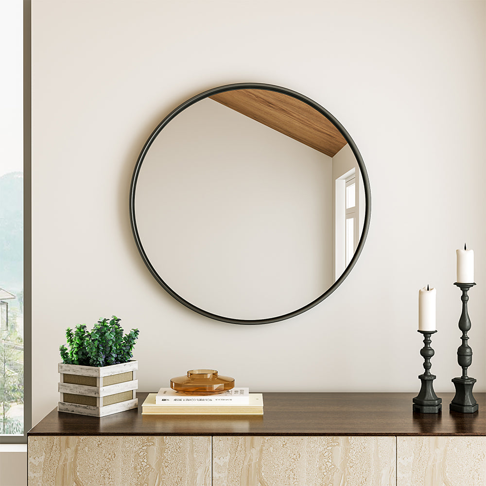 European-Style Minimal Round HD Makeup Mirror with Wide Frame